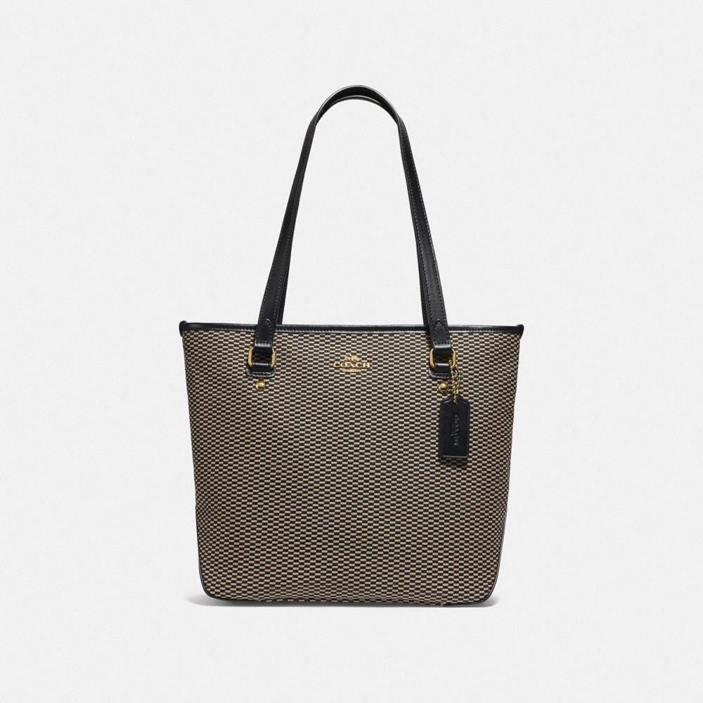 COACH F20936 - ZIP TOP TOTE WITH LEGACY PRINT MILK/BLACK/GOLD