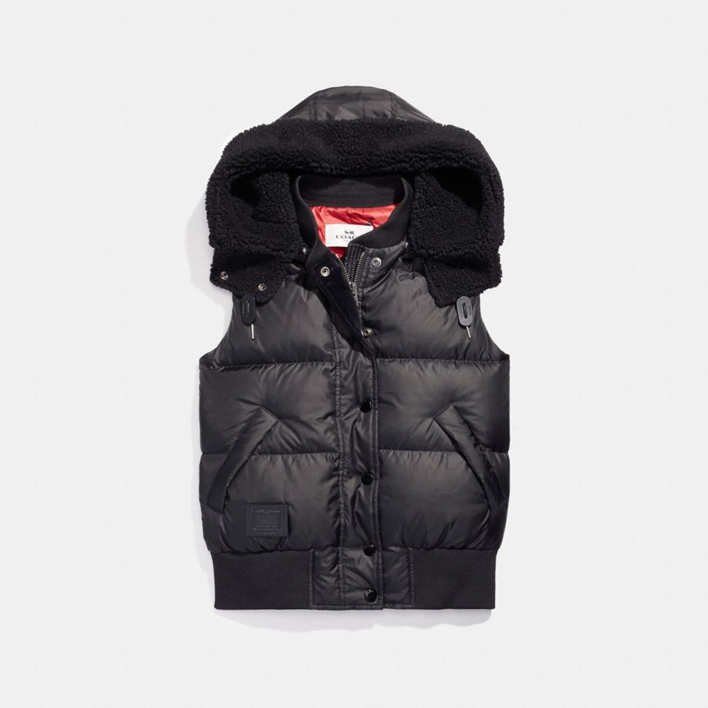 COACH SOLID  CAMO VARSITY PUFFER VEST - BLACK/RED - F20985