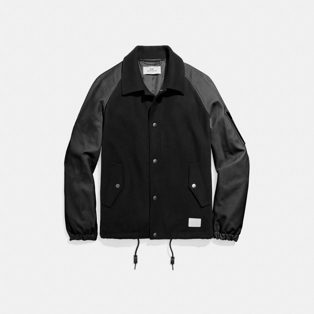 COACH F20994 Wool Leather Varsity Coach Jacket BLACK/BLACK