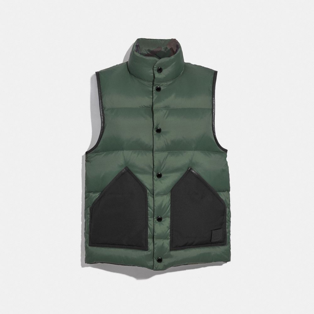 COACH F21009 REVERSIBLE DOWN VEST RIFLE-GRN/DK-GRN-CAMO