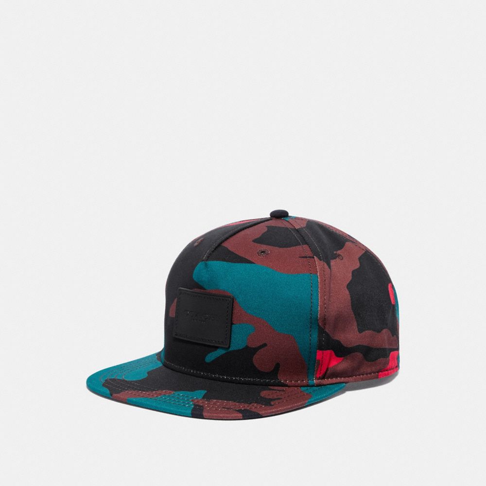 COACH F21012 Camo Flat Brim Hat BLACK/RED CAMO