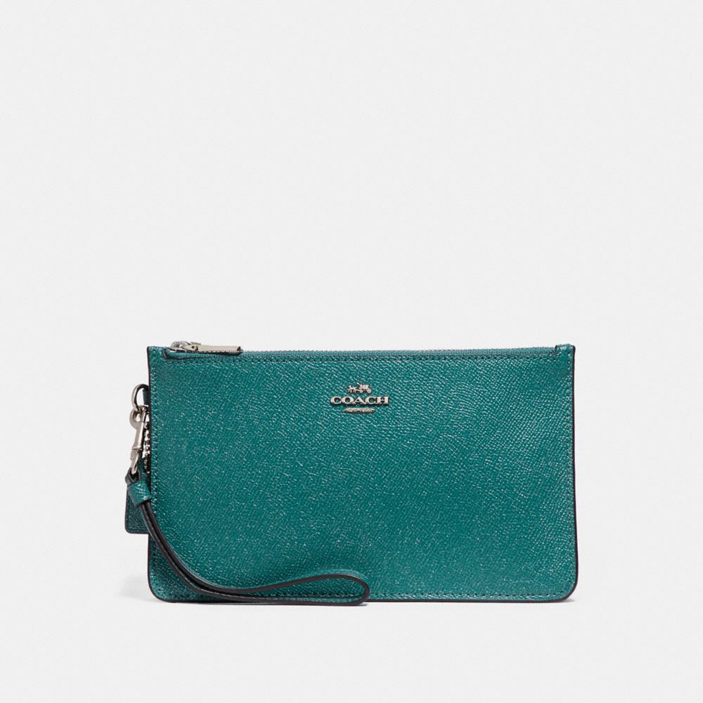 COACH F21020 - CROSBY CLUTCH IN GLITTER CROSSGRAIN LEATHER SILVER/DARK TEAL