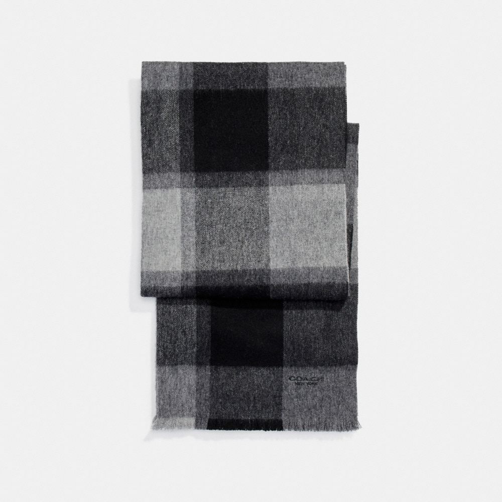 CASHMERE BLEND BIG PLAID SCARF - COACH f21055 - GRAY