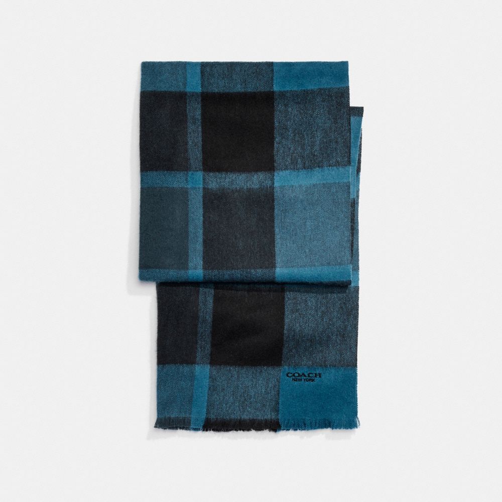 CASHMERE BLEND BIG PLAID SCARF - COACH f21055 - NAVY