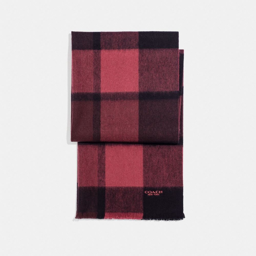 CASHMERE BLEND BIG PLAID SCARF - BLACK/OXBLOOD/CRANBERRY - COACH F21055