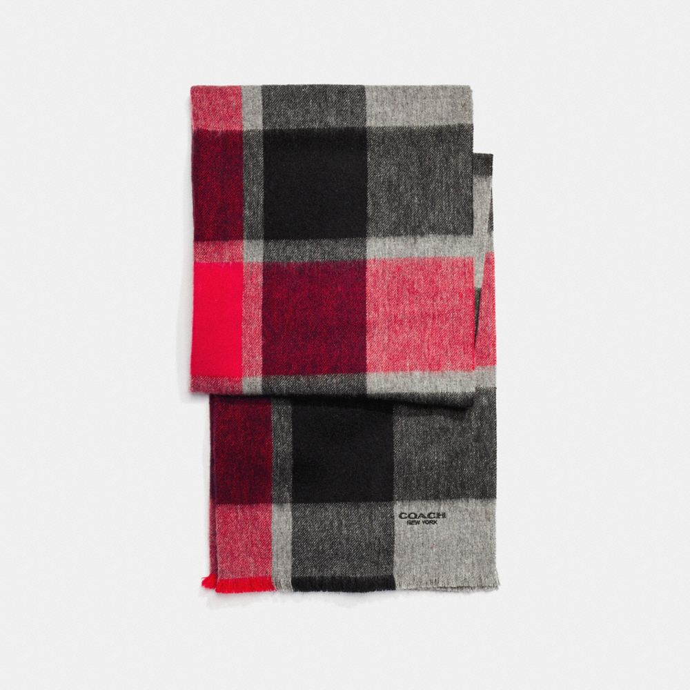 COACH F21055 - CASHMERE BLEND BIG PLAID SCARF RED