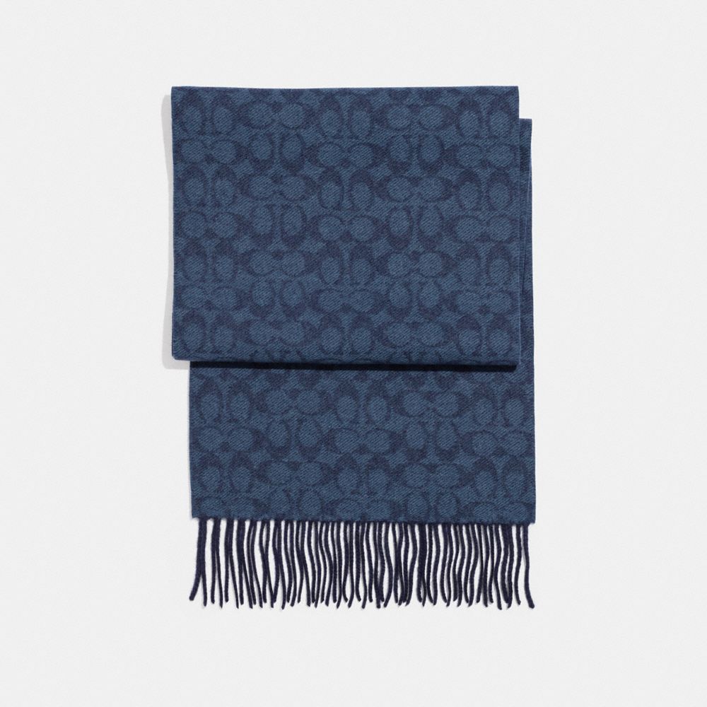 COACH CASHMERE BLEND BI-COLOR SIGNATURE SCARF - MIDNIGHT NAVY/DENIM - F21056