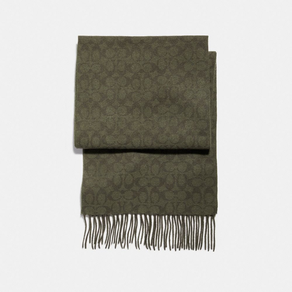 COACH F21056 CASHMERE BLEND BI-COLOR SIGNATURE SCARF MILITARY GREEN