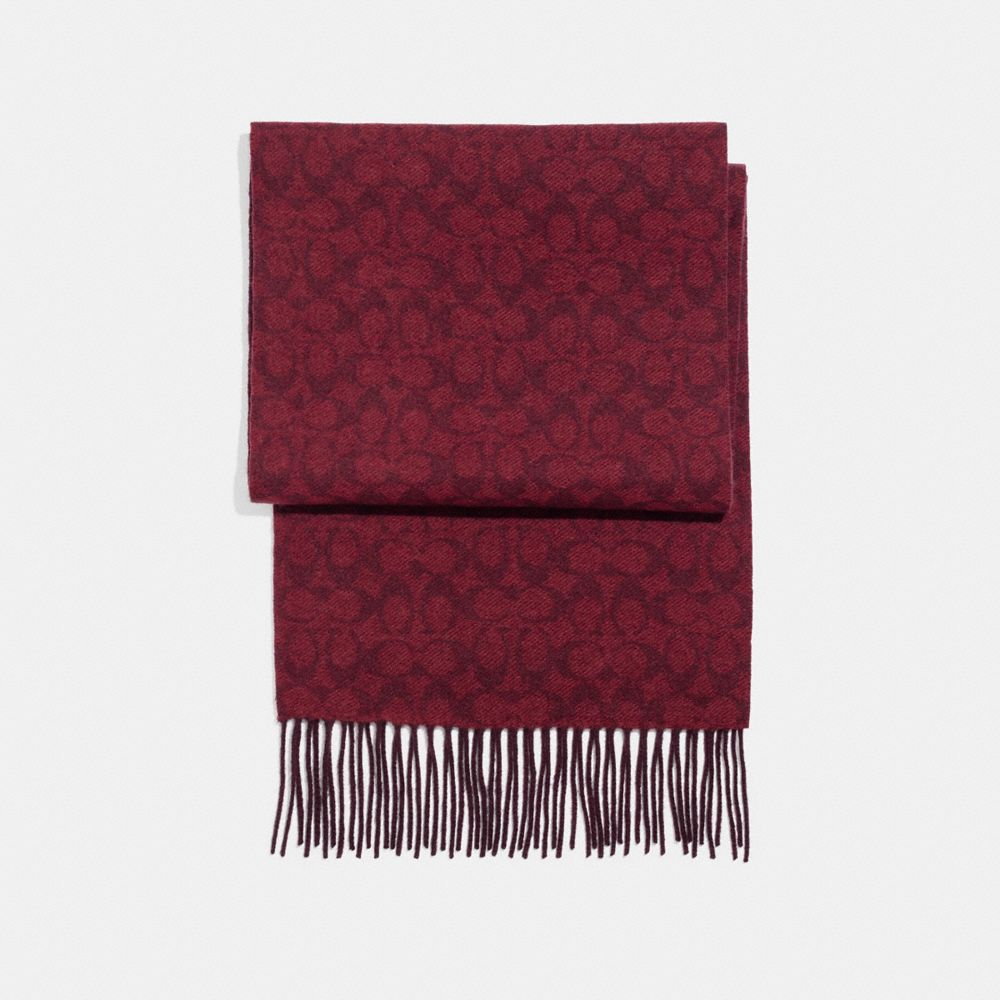 COACH F21056 - CASHMERE BLEND BI-COLOR SIGNATURE SCARF OXBLOOD/CRANBERRY