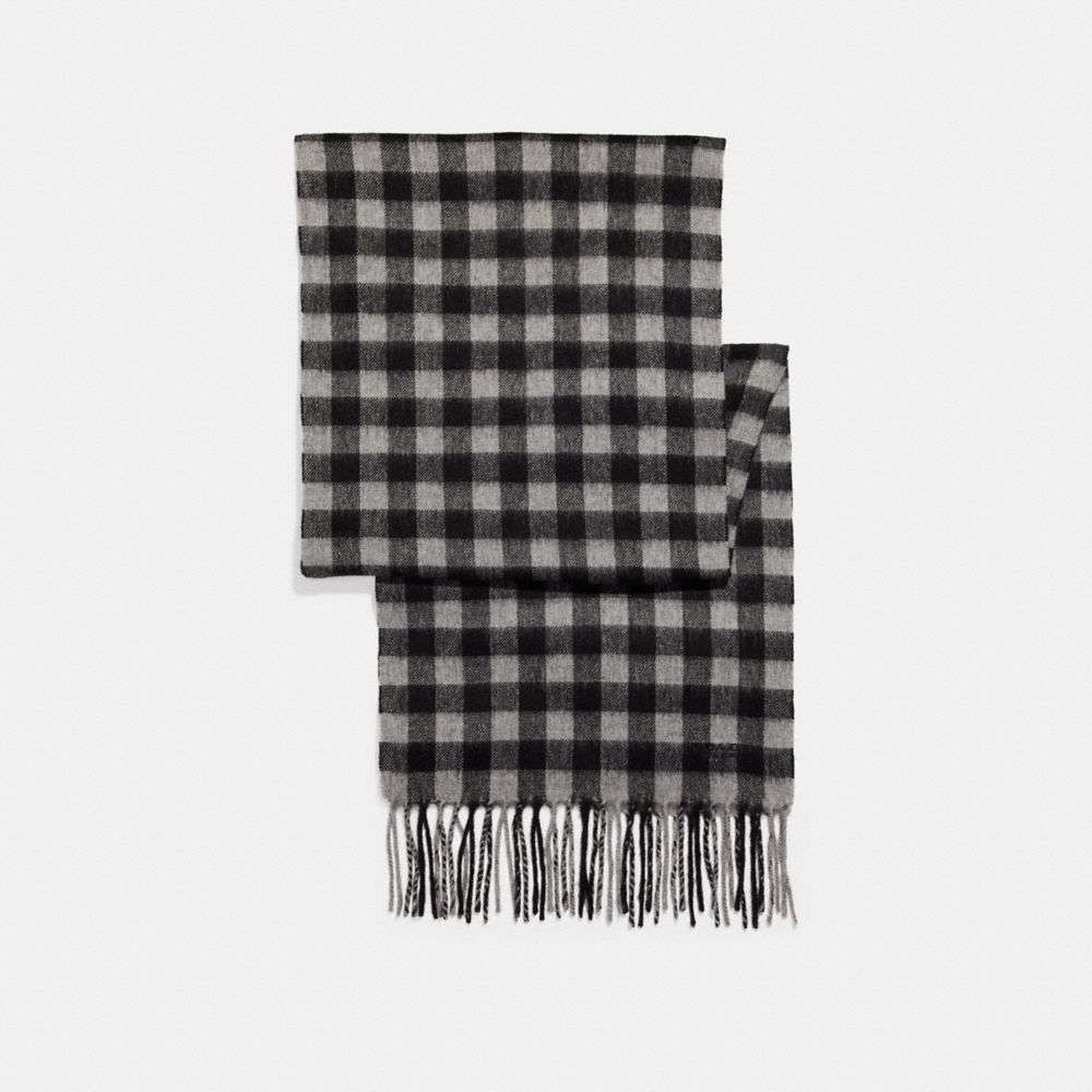 COACH F21057 CASHMERE BLEND BUFFALO PLAID SCARF LIGHT GREY