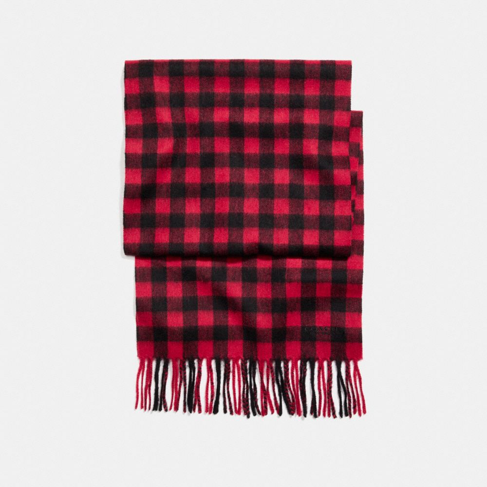 COACH F21057 Cashmere Blend Buffalo Plaid Scarf RED