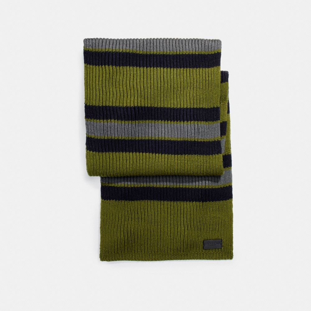 COACH f21058 VARSITY STRIPE KNIT SCARF MILITARY GREEN