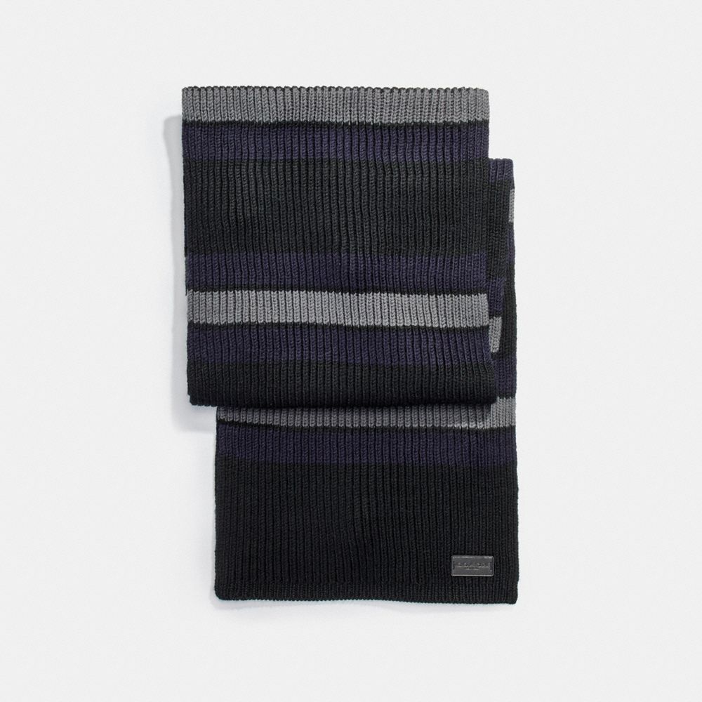 VARSITY STRIPE KNIT SCARF - f21058 - BLACK