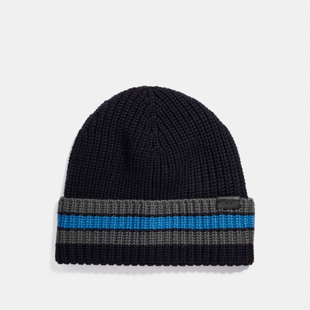 VARSITY STRIPE KNIT BEANIE - COACH f21060 - MIDNIGHT NAVY