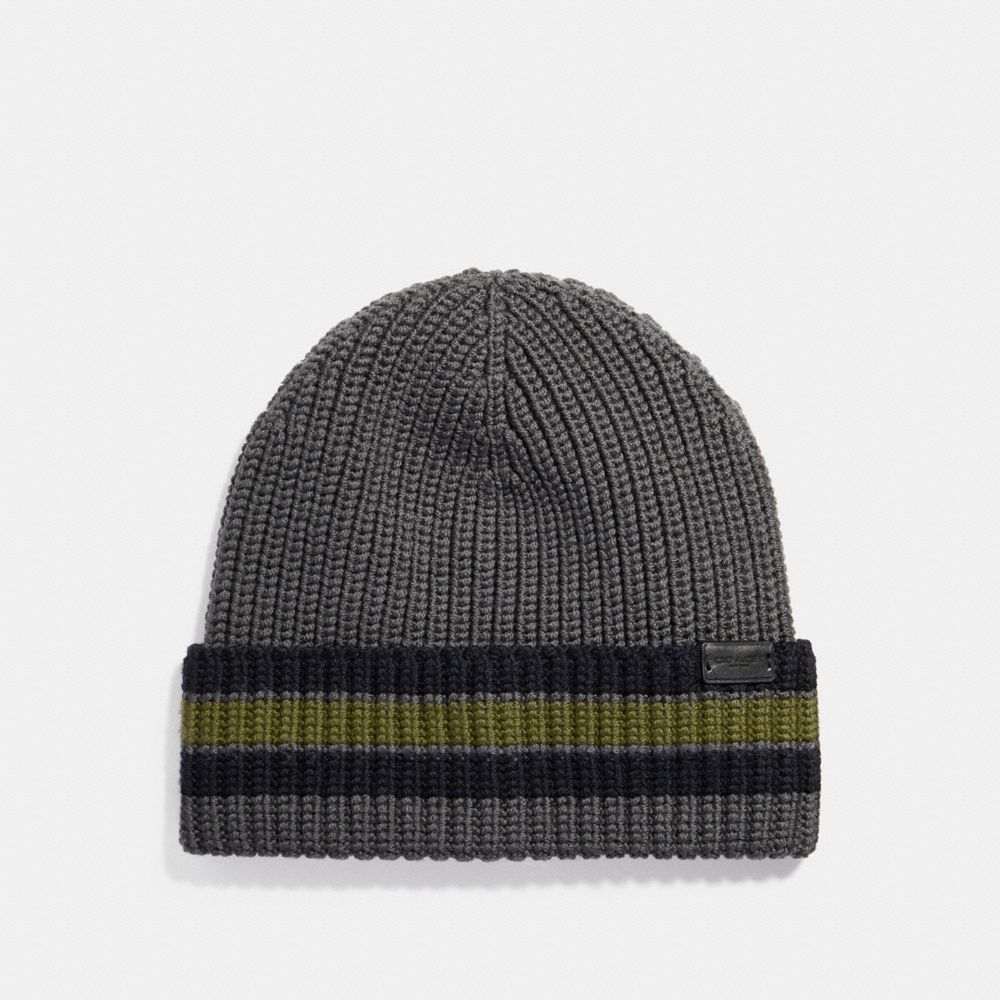 COACH F21060 VARSITY STRIPE KNIT BEANIE MATTE-NICKEL