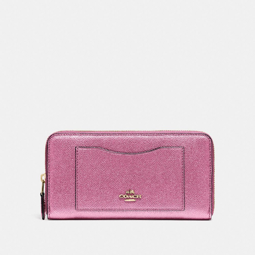 COACH ACCORDION ZIP WALLET - METALLIC ANTIQUE BLUSH/LIGHT GOLD - F21068