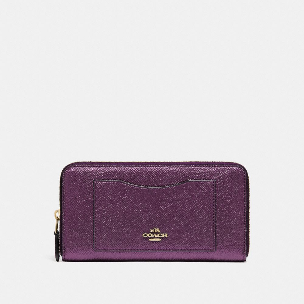 COACH ACCORDION ZIP WALLET - METALLIC RASPBERRY/LIGHT GOLD - F21068