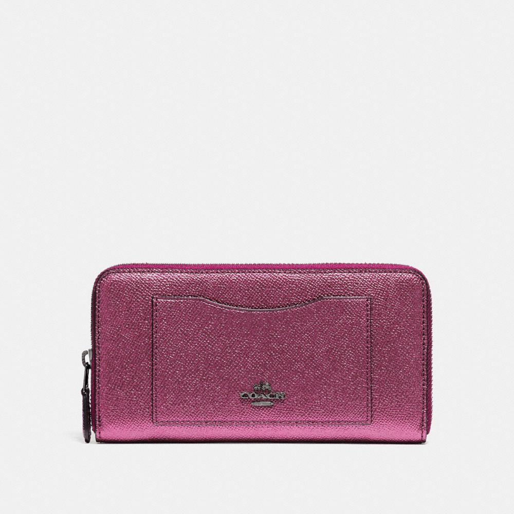 COACH F21068 ACCORDION ZIP WALLET METALLIC-MAGENTA/BLACK-ANTIQUE-NICKEL