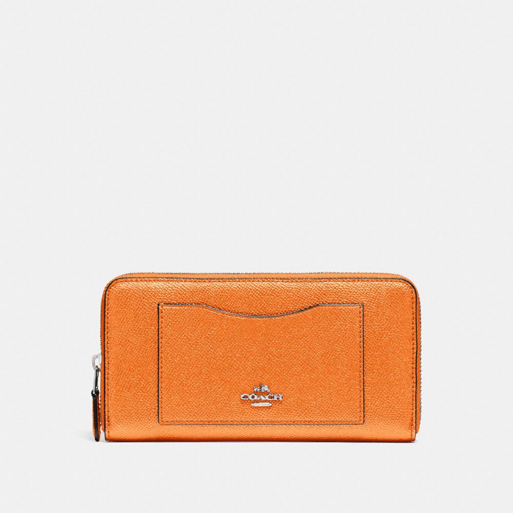 COACH ACCORDION ZIP WALLET - METALLIC TANGERINE/SILVER - F21068