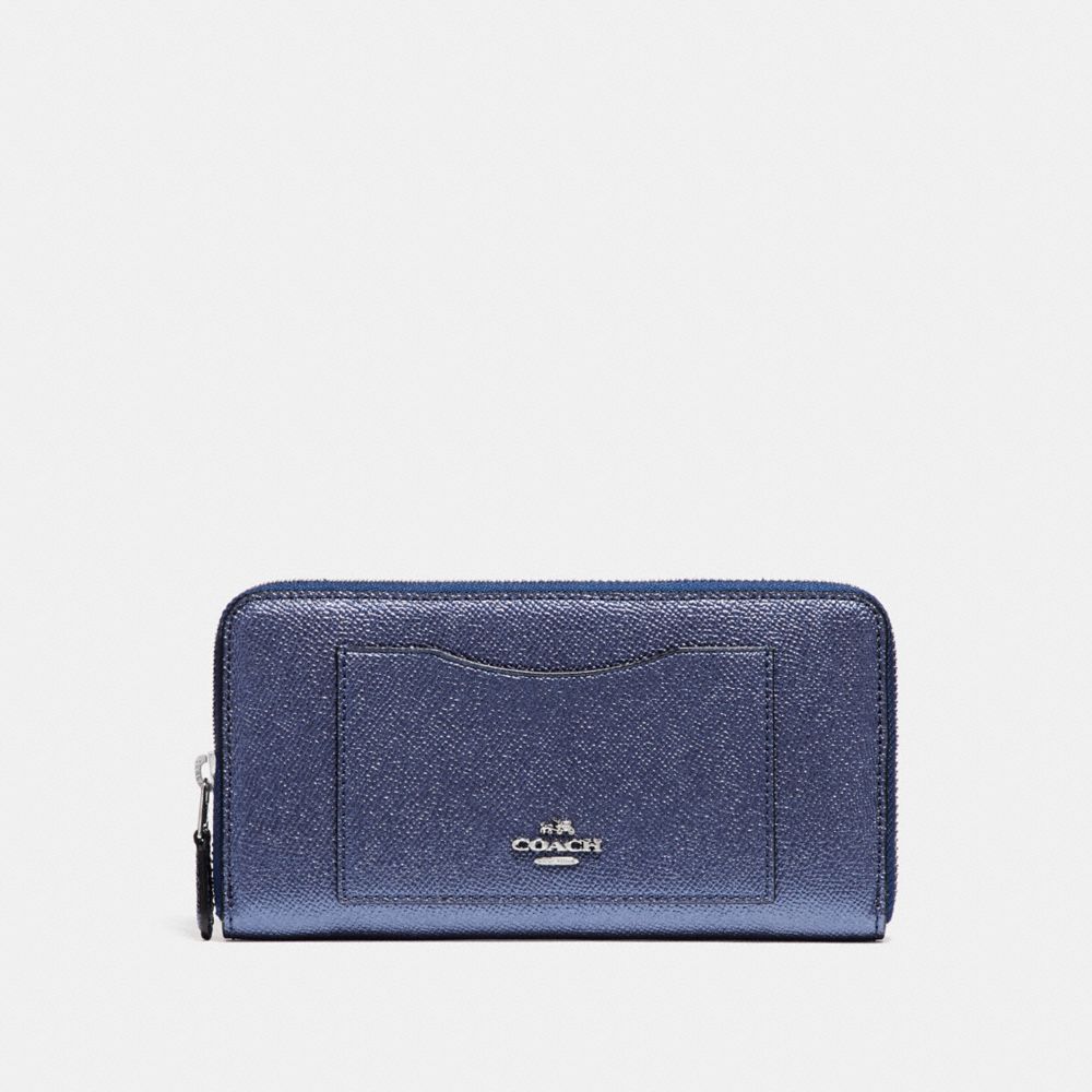 COACH F21068 Accordion Zip Wallet In Metallic Crossgrain Leather SILVER/METALLIC NAVY