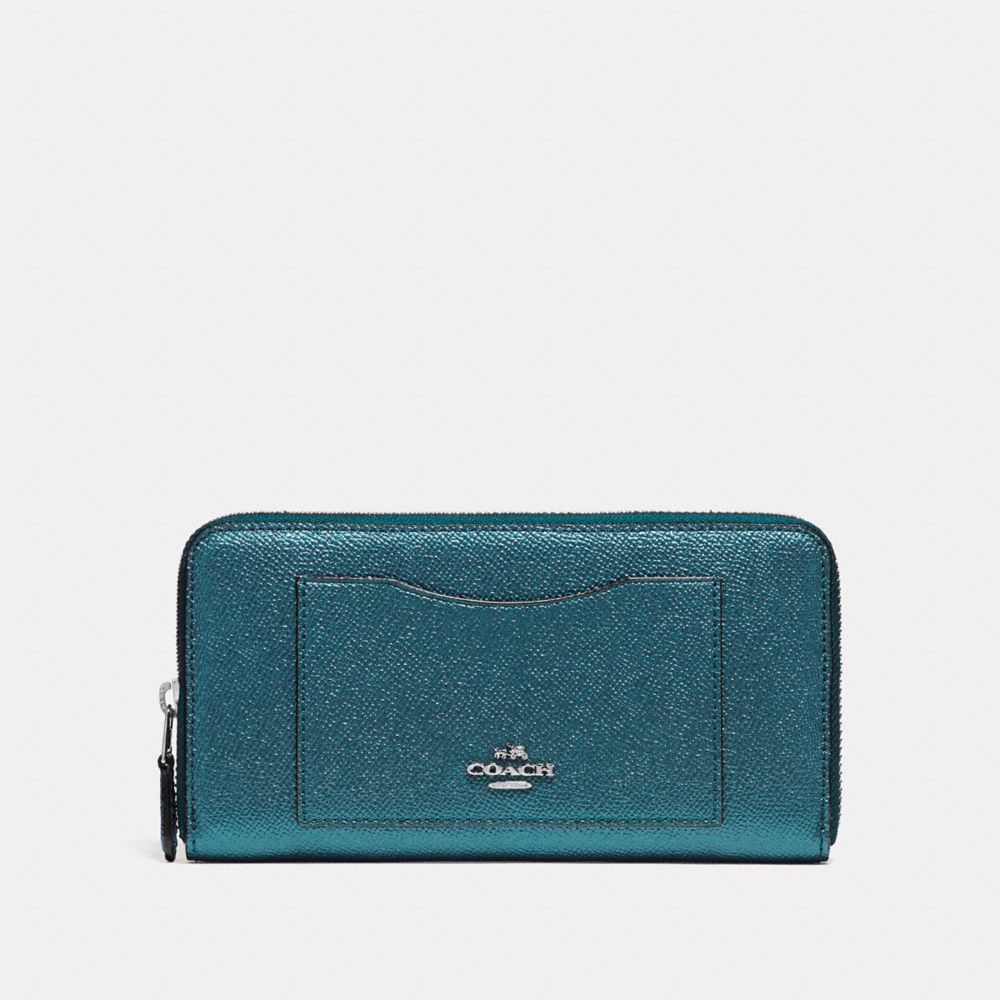 COACH F21068 Accordion Zip Wallet METALLIC DARK TURQUOISE/SILVER