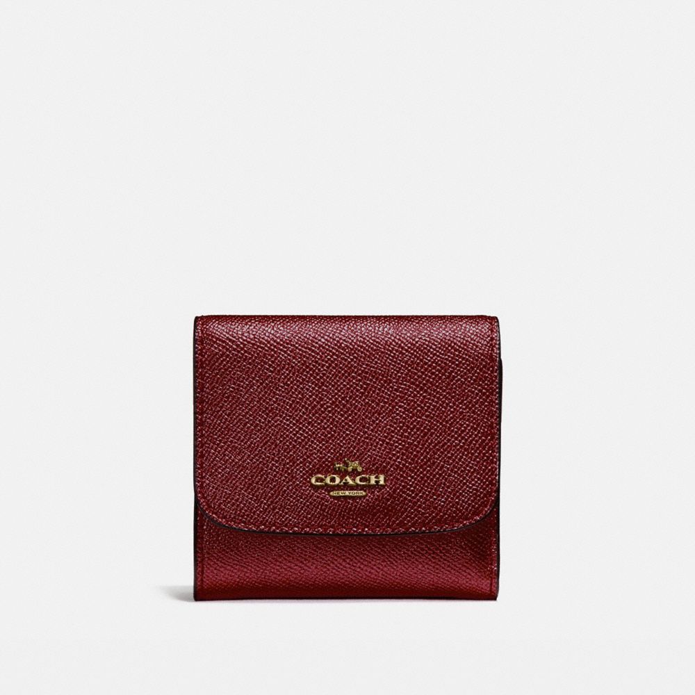 COACH f21069 SMALL WALLET LIGHT GOLD/METALLIC CHERRY