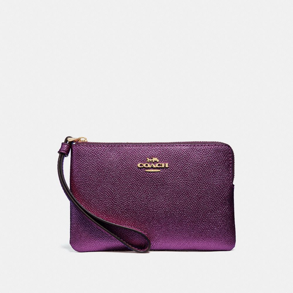 COACH F21070 CORNER ZIP WRISTLET METALLIC-RASPBERRY/LIGHT-GOLD