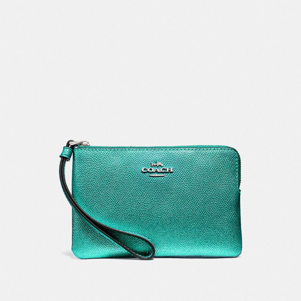 COACH CORNER ZIP WRISTLET - METALLIC SEA GREEN - F21070