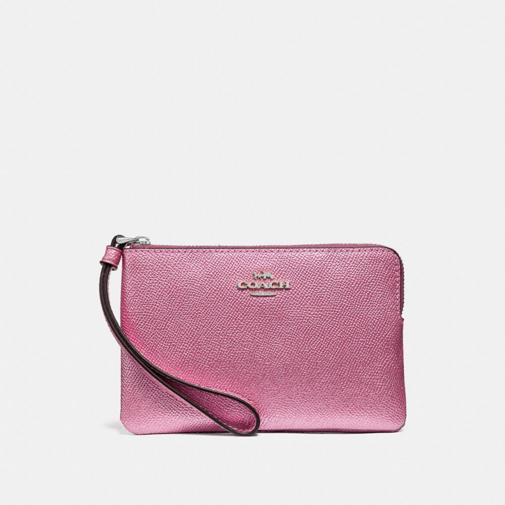 COACH F21070 CORNER ZIP WRISTLET METALLIC BLUSH/SILVER