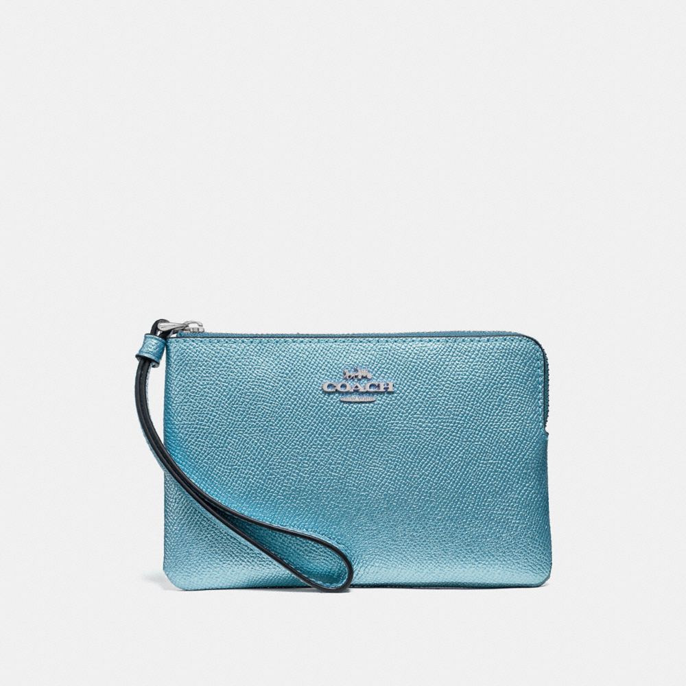 COACH F21070 Corner Zip Wristlet METALLIC SKY BLUE/SILVER