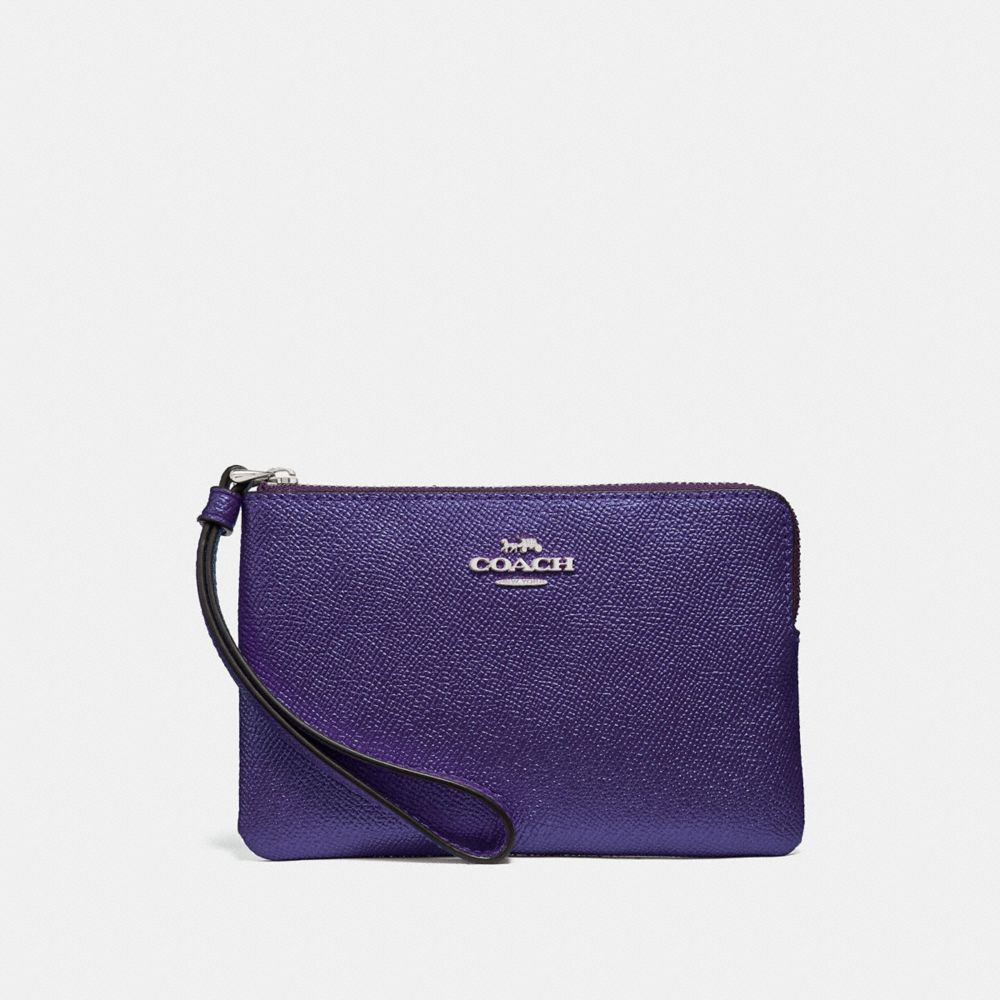 COACH CORNER ZIP WRISTLET - METALLIC PERIWINKLE/SILVER - F21070