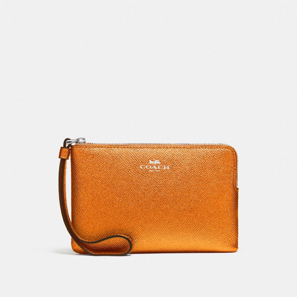 COACH F21070 CORNER ZIP WRISTLET SILVER/TANGERINE