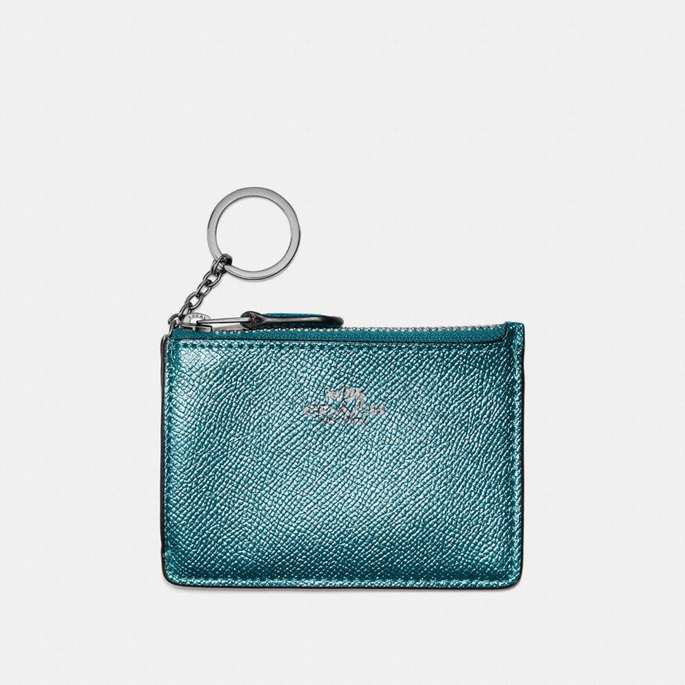 COACH F21072 MINI SKINNY ID CASE IN METALLIC CROSSGRAIN LEATHER BLACK-ANTIQUE-NICKEL/METALLIC-DARK-TEAL