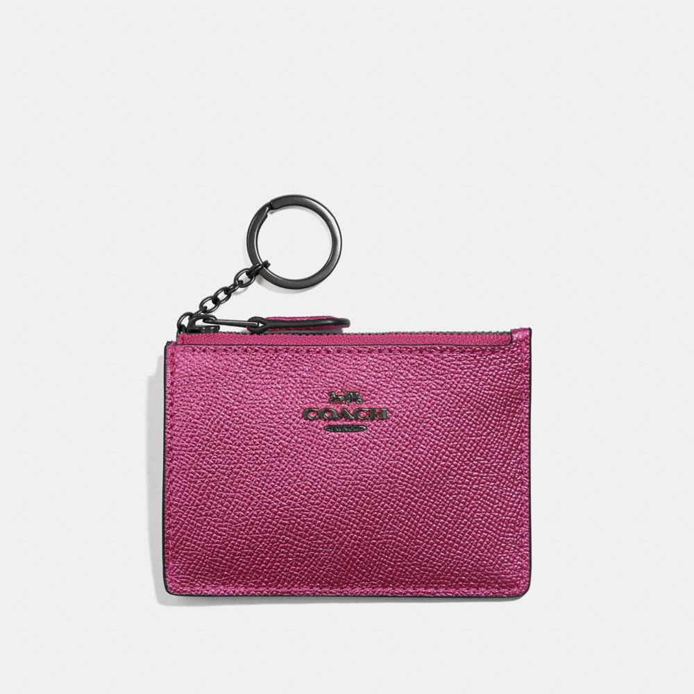 COACH F21072 MINI SKINNY ID CASE METALLIC MAGENTA/BLACK ANTIQUE NICKEL