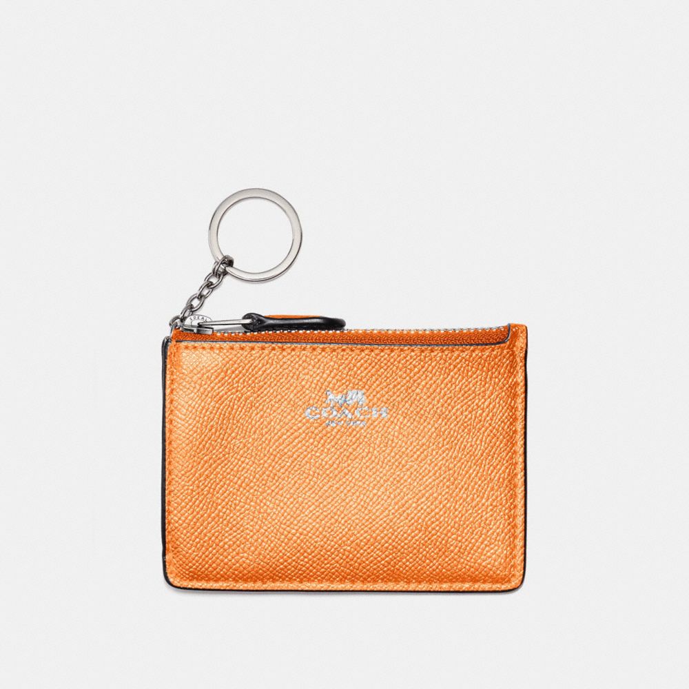 MINI SKINNY ID CASE - COACH f21072 - METALLIC TANGERINE/SILVER