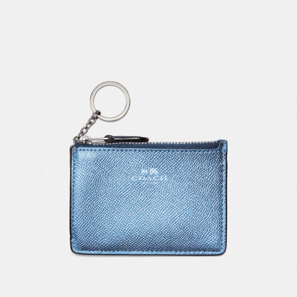 MINI SKINNY ID CASE - COACH f21072 - METALLIC POOL/SILVER