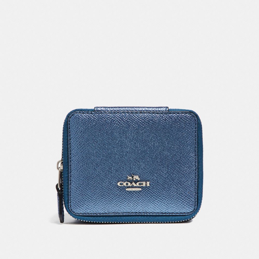 JEWELRY BOX IN METALLIC CROSSGRAIN LEATHER - SILVER/METALLIC NAVY - COACH F21074