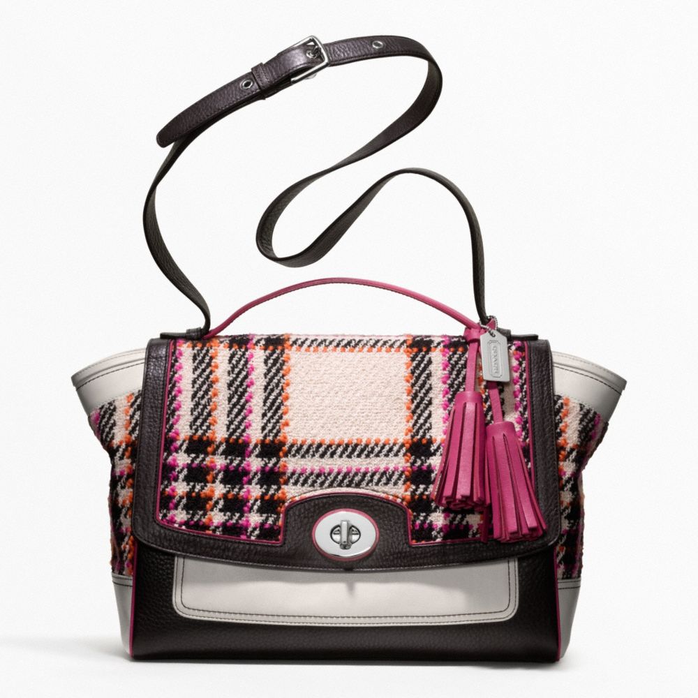 COACH f21142 COLORBLOCK PLAID FLAP CARRYALL 