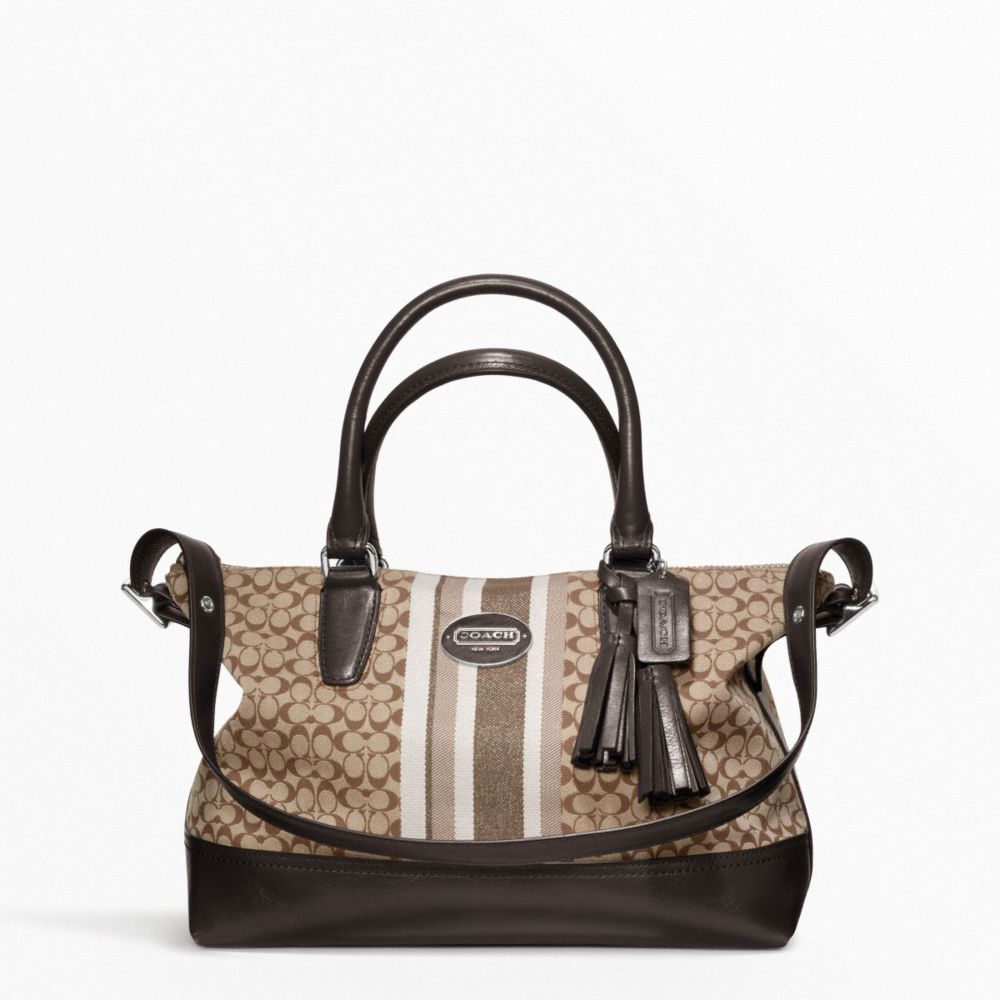 COACH F21154 Signature Stripe Molly Satchel SILVER/KHAKI/MAHOGANY