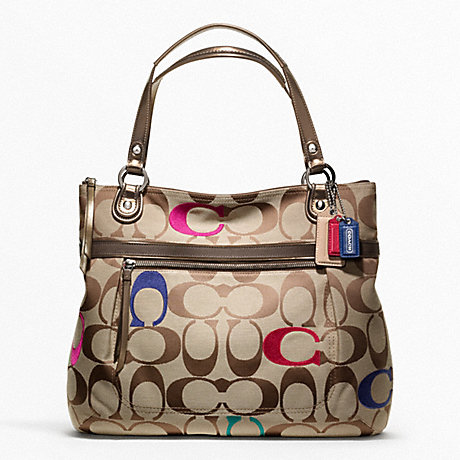 COACH F21184 POPPY EMBELLISHED SIGNATURE GLAM TOTE SILVER/MULTICOLOR