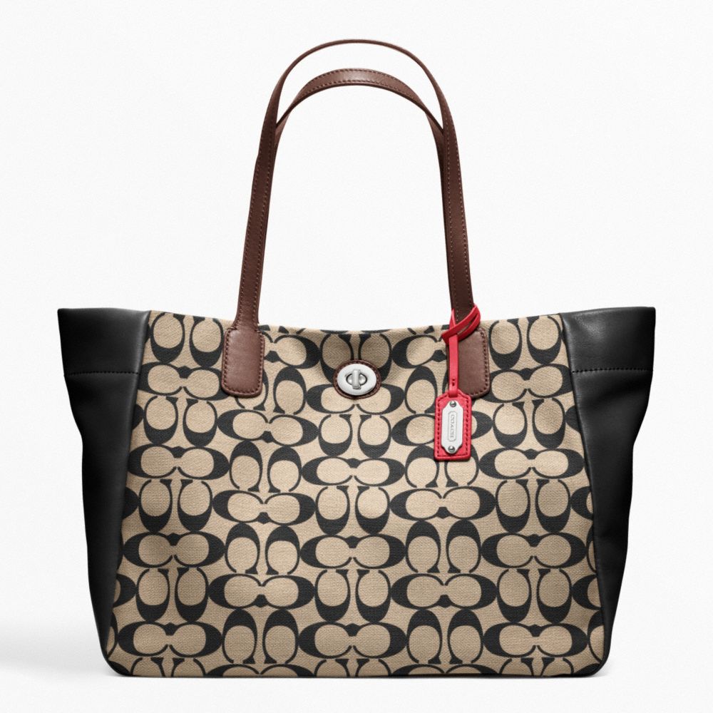 COACH F21236 Legacy Weekend Printed Signature East-west Turnlock Tote SILVER/KHAKI/BLACK