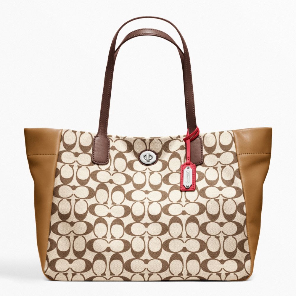COACH F21236 Legacy Weekend Printed Signature East-west Turnlock Tote SILVER/KHAKI/VIOLET