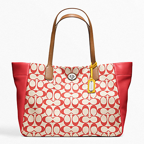 COACH LEGACY WEEKEND PRINTED SIGNATURE EAST-WEST TURNLOCK TOTE - SILVER/KHAKI/VIOLET - f21236
