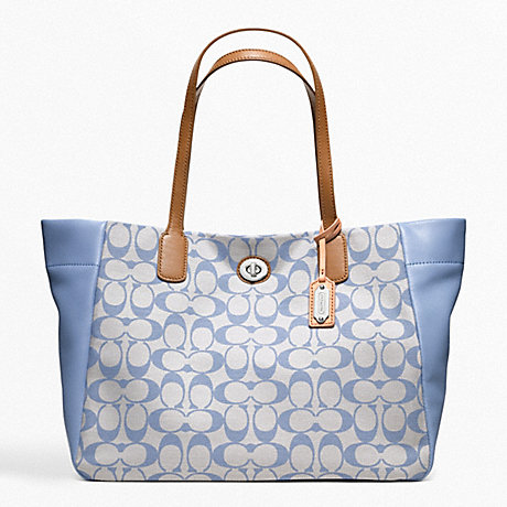 COACH LEGACY WEEKEND PRINTED SIGNATURE EAST-WEST TURNLOCK TOTE - SILVER/GREY CHAMBRAY - f21236