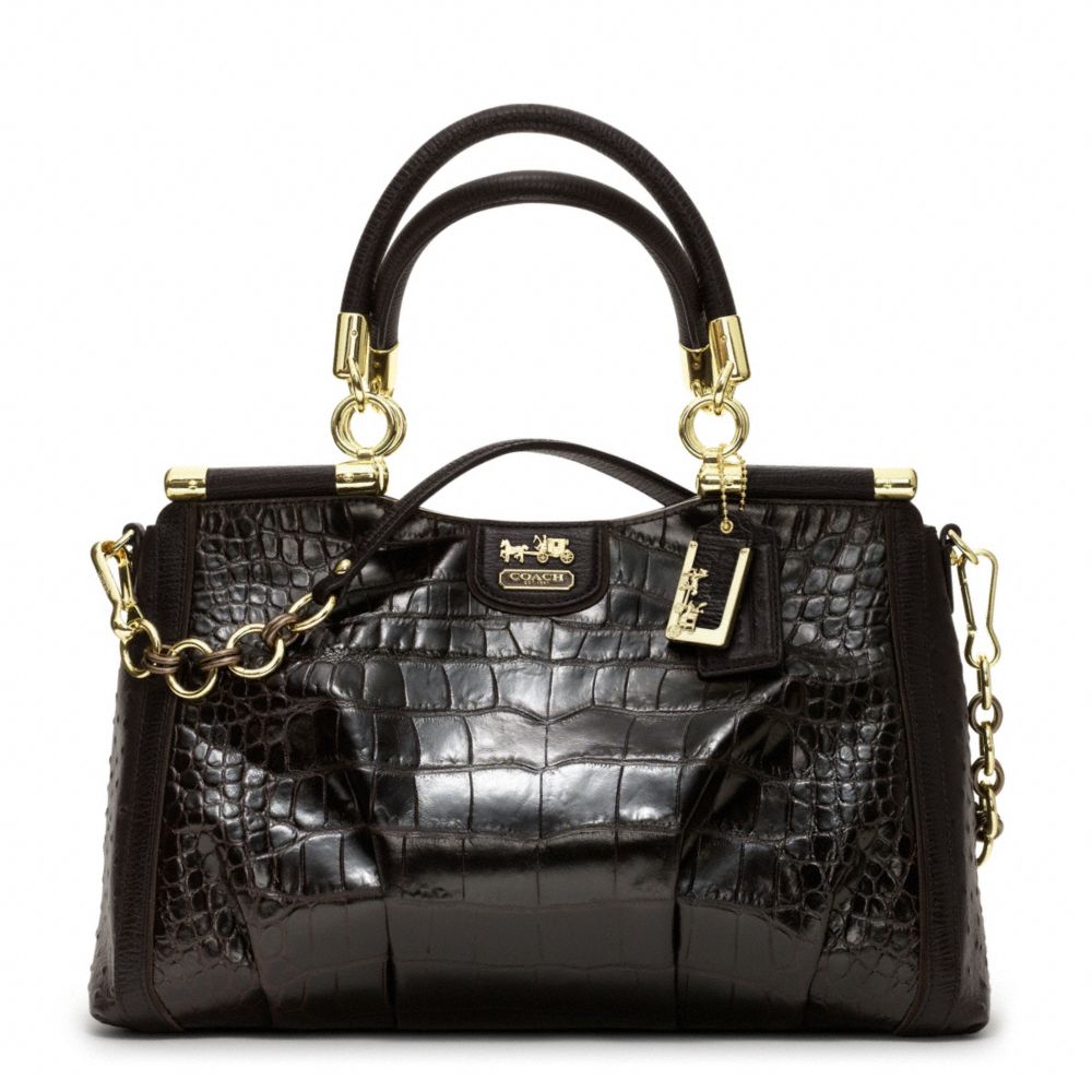 COACH F21291 - MADISON PINNACLE EMBOSSED MIXED CARRIE SATCHEL GOLD/ESPRESSO
