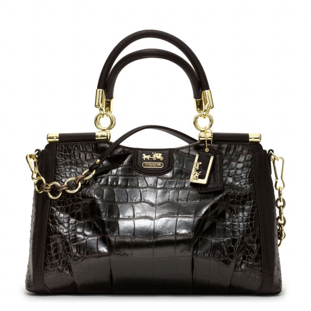 COACH MADISON PINNACLE EMBOSSED MIXED CARRIE SATCHEL - GOLD/ESPRESSO - F21291