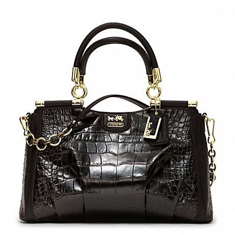 COACH MADISON PINNACLE EMBOSSED MIXED CARRIE SATCHEL - GOLD/ESPRESSO - f21291