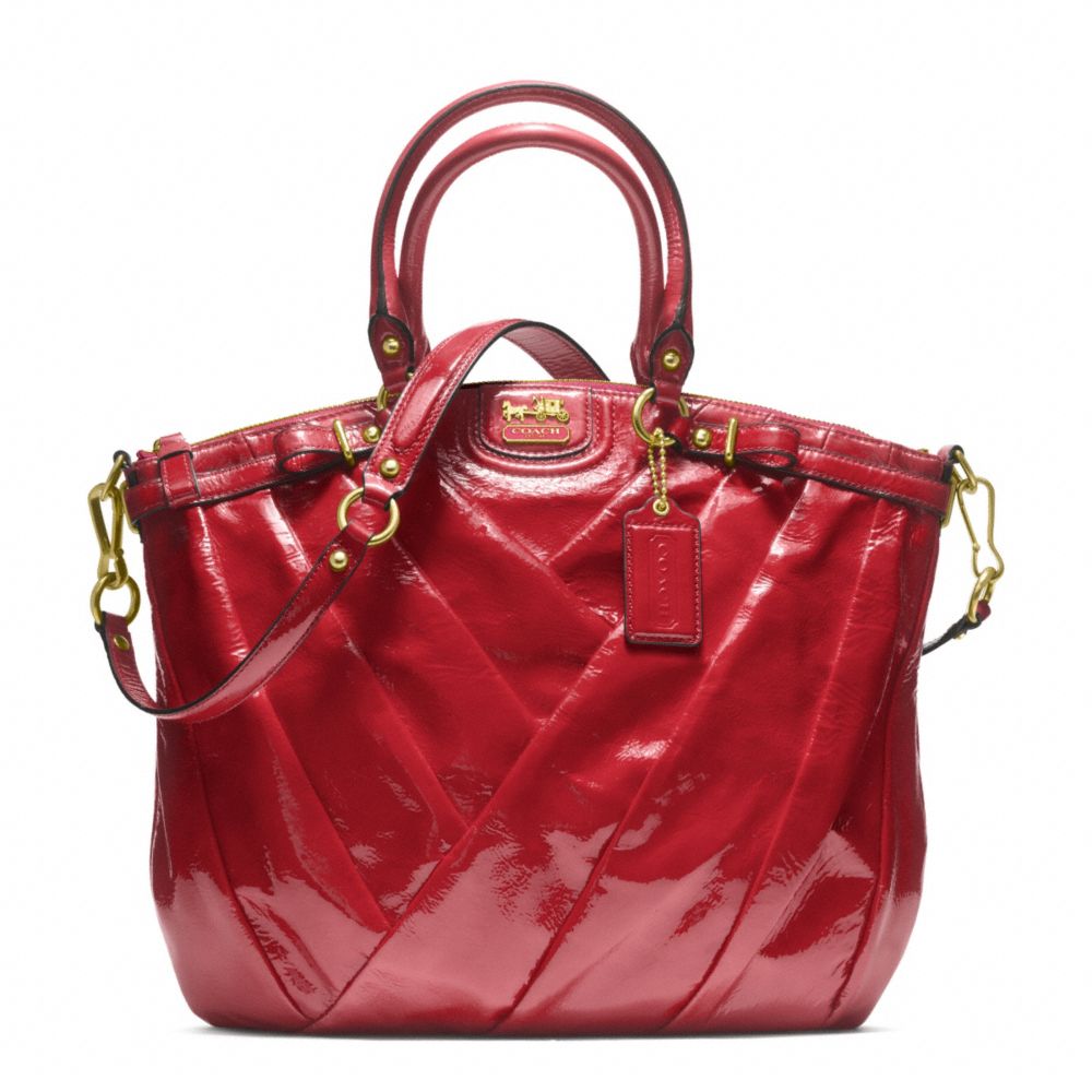MADISON DIAGONAL PATENT LINDSEY NORTH/SOUTH SATCHEL - BRASS/RUBY - COACH F21299
