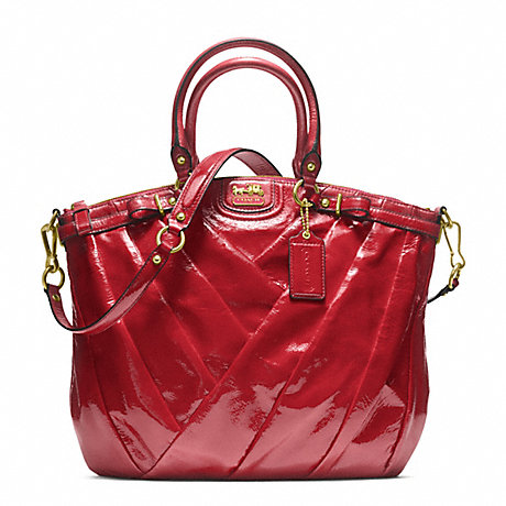 COACH F21299 MADISON DIAGONAL PATENT LINDSEY NORTH/SOUTH SATCHEL BRASS/RUBY