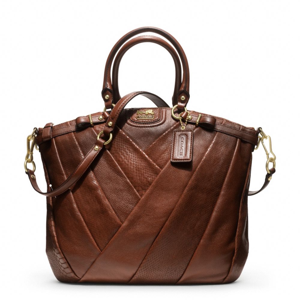 MADISON DIAGONAL PLEATED MIXED EXOTIC LINDSEY SATCHEL - BRASS/TOBACCO - COACH F21318
